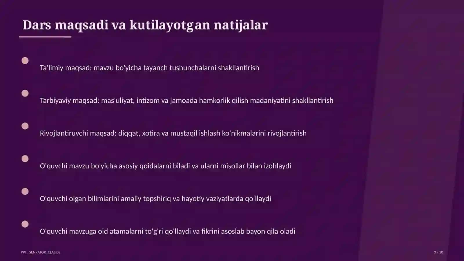 Huquq va iqtisodiyot asoslari (9–11) — ochiq dars uchun 3