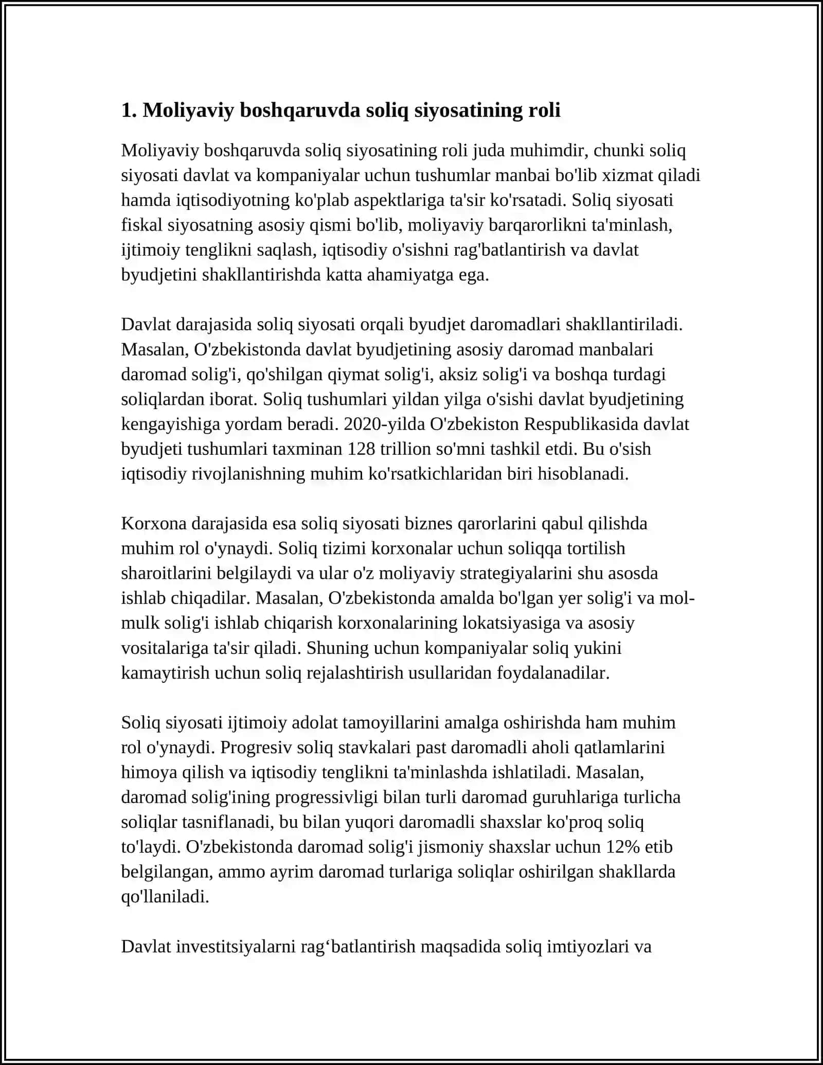 SOLIQ SOLISH: NATIJALIK VA OPTIMALLIK MASALALARI.MAMLAKAT FINANSI MANOSI VA ZARURLIGI 3