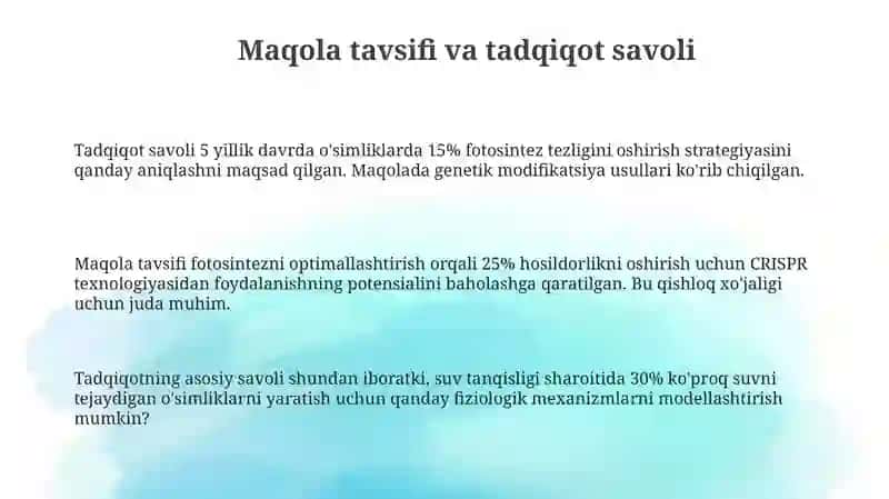 Maqola tavsifi va tadqiqot savoli 3