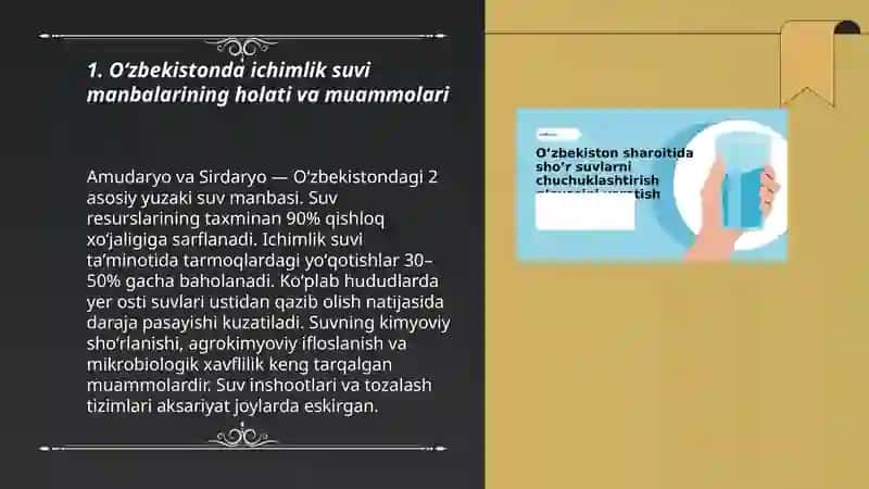 Oʻzbekistonda ichimlik suvi manbalarining holati va muammolari 3