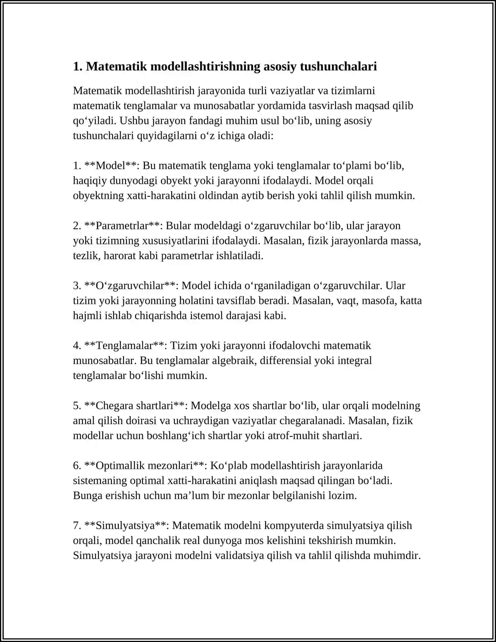 FIZIK VA MATEMATIK MODELLASHTIRISH OLINGAN NATIJALAR ASOSIDA PROGNOZ QILISH REFERAT 3
