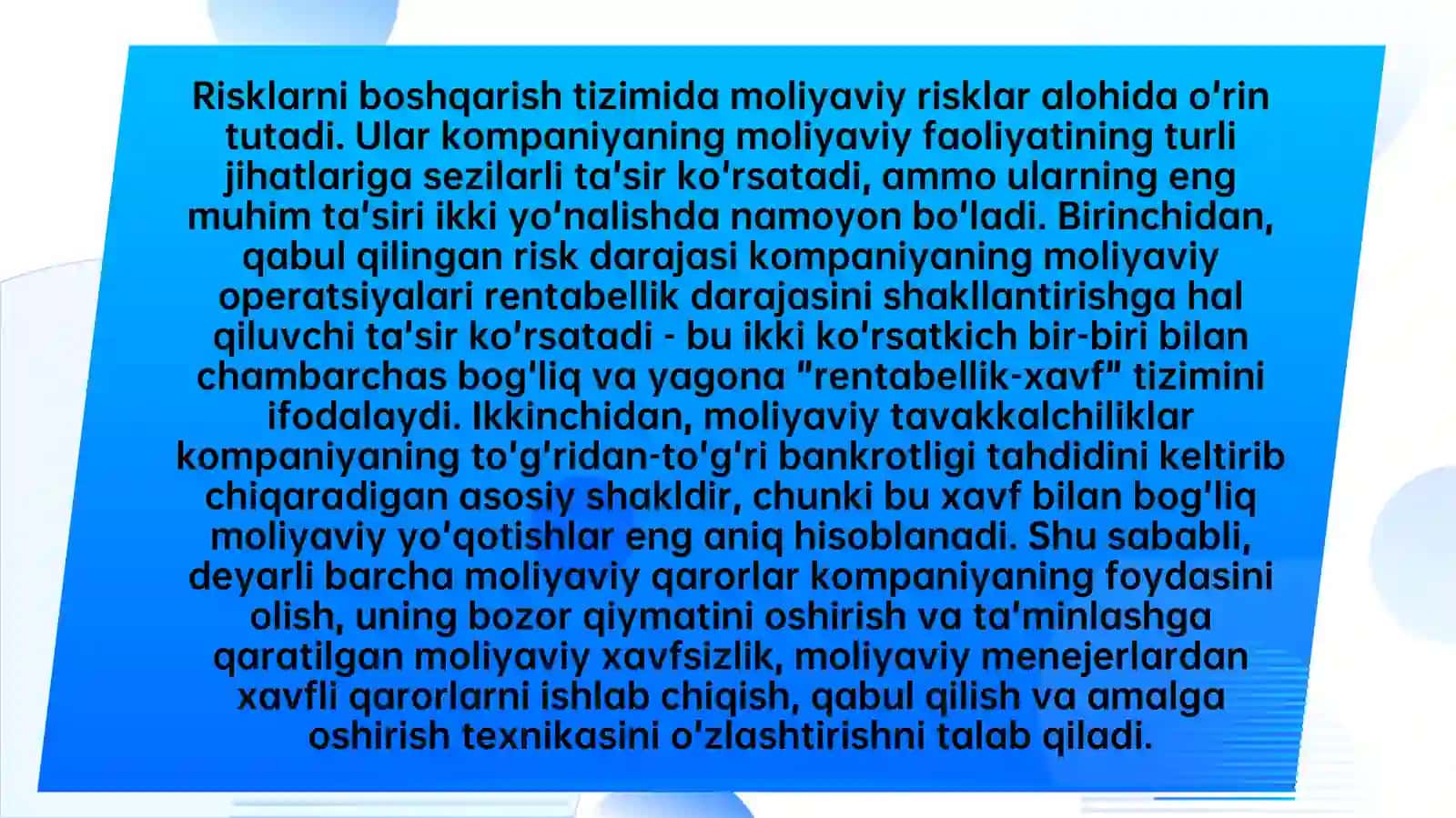 Moliyaviy xatar, moliyaviy xatar chegaralari va xedjirlash 3