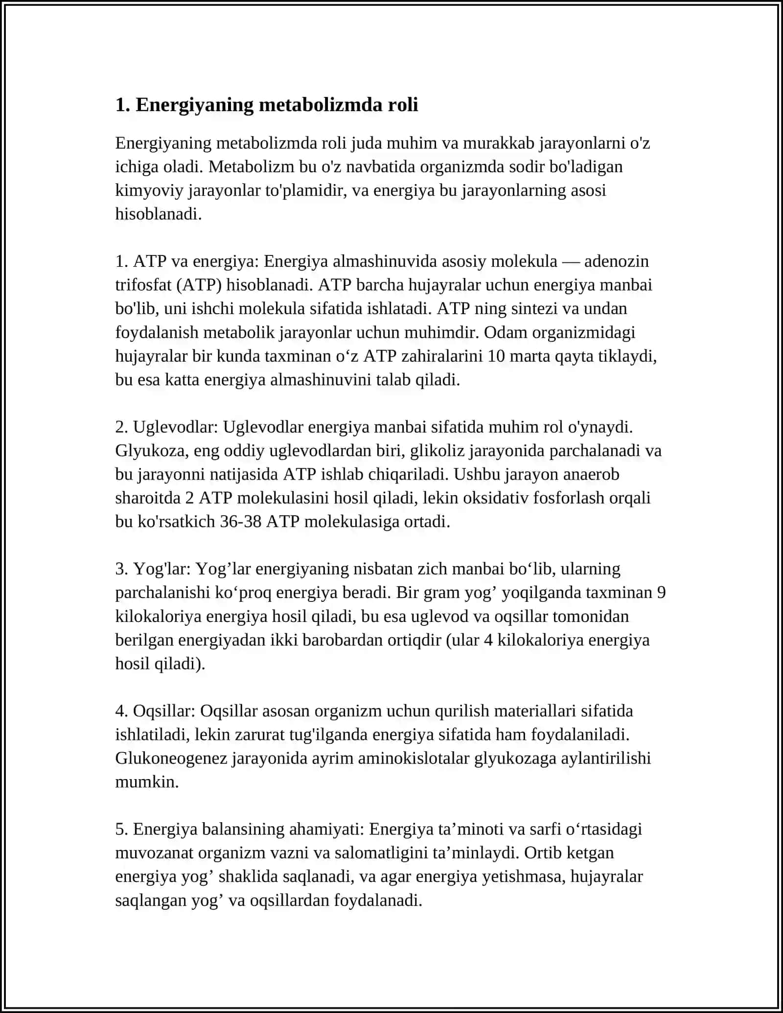 METABOLIZM JARAYONIDA ENERGIYA HOSIL BÒLISHI VA SARFLANISHI 3