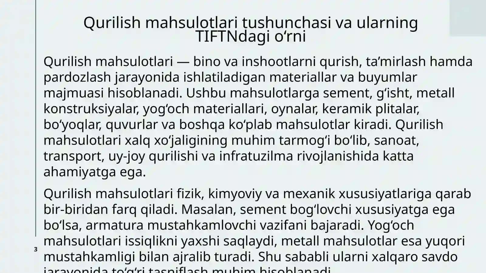 Qurilish mahsulotlari va TIFTNasosidati 3