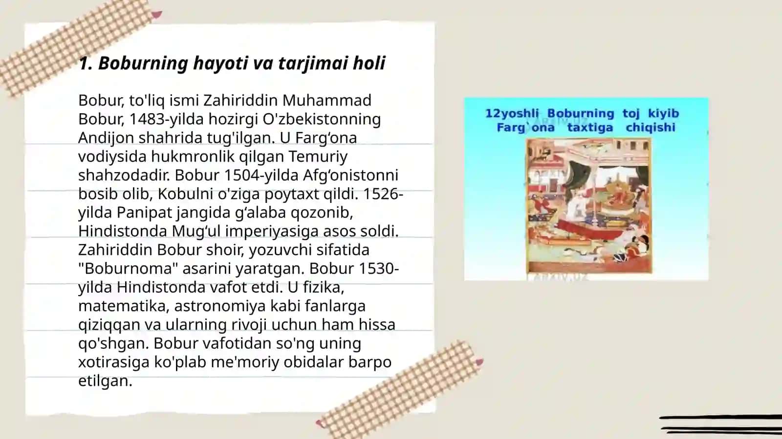 Zahiriddin Muhammad Boburning tarixdagi tutgan o'rni va faoliyati 3