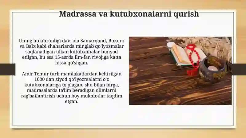 Amir Temurning ma'rifly qarashlari 3