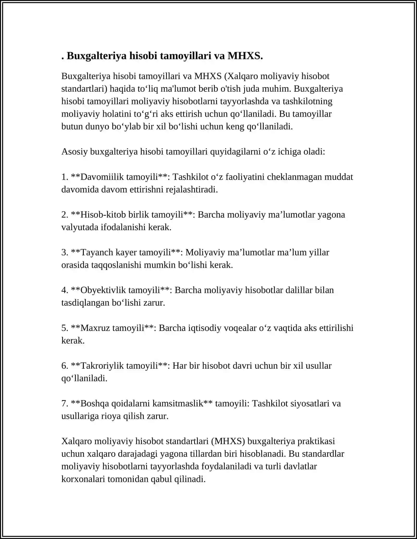 Buxgalteriya hisobi tamoyillari va MHXS 3