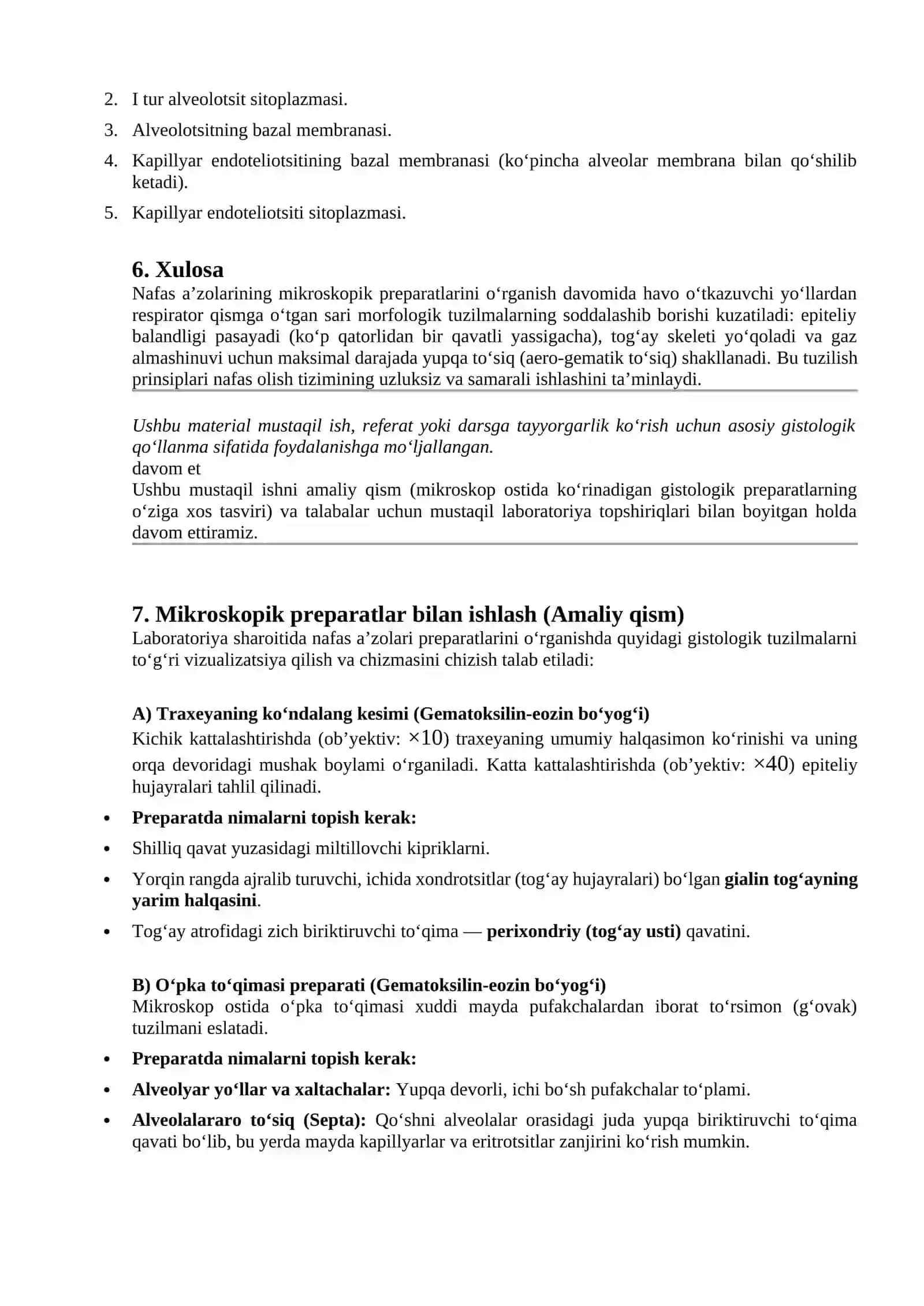 Nafas azolari preparatlarini mikroskopik tuzulishini o`rganish 3