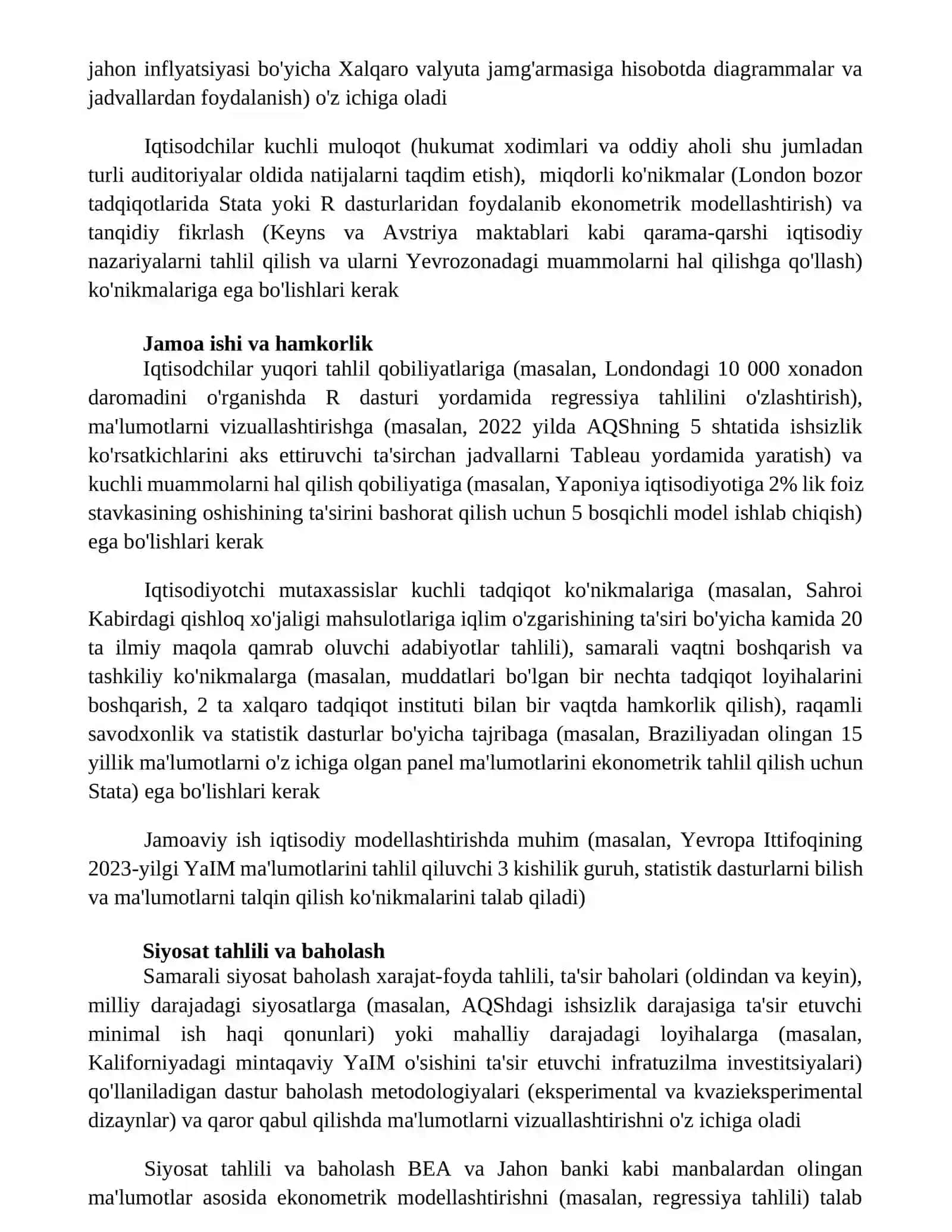 Iqtisodchi mutaxassisning kasbiy ko'nikmalari 3