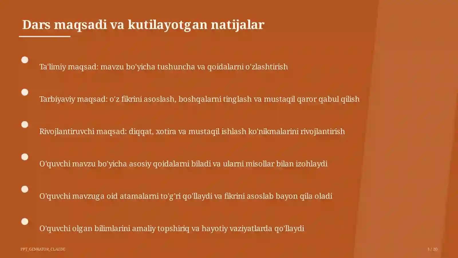 Sinf soati va tarbiyaviy tadbirlar (1-11) - o'qituvchilar uchun 3