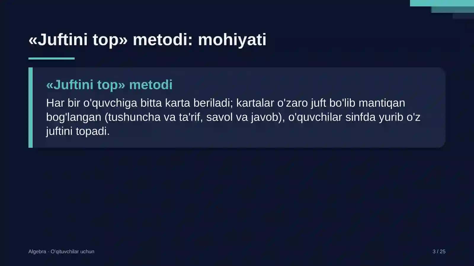 algebra darslarida juftini top metodidan foydalanish 1276 3