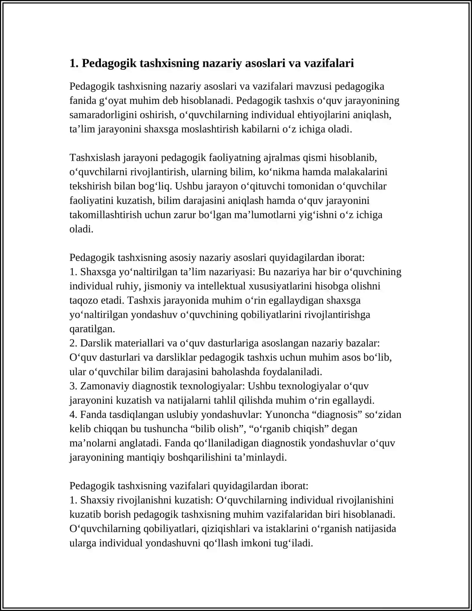 PEDAGOGIK TASHXISLASH.KREATIV YONDASHISH OʻQTUVCHINING MAHORATI 3