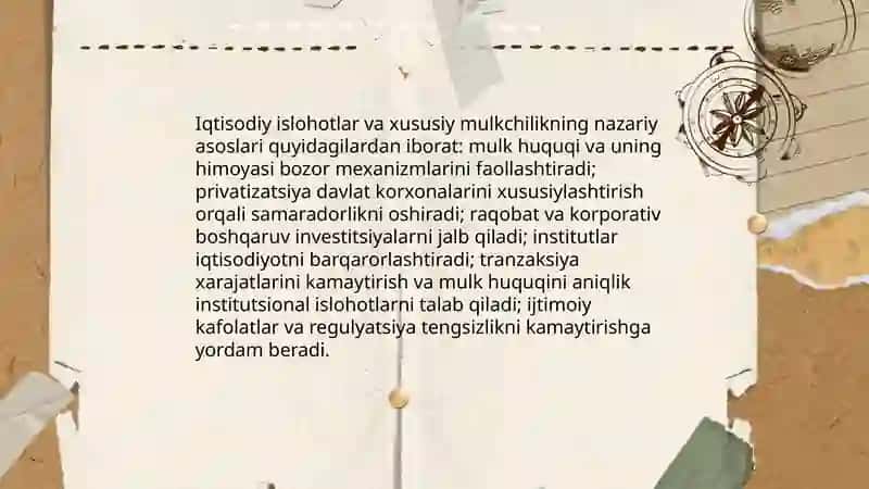 Iqtisodiy islohotlar xususiy mulkchilikning shakllanishi 3