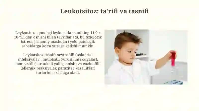 Qon tizimi patologiyasi leykositoz. Leykopeniya. Leykozlar. Bolalarga xos hususiyatlari 3