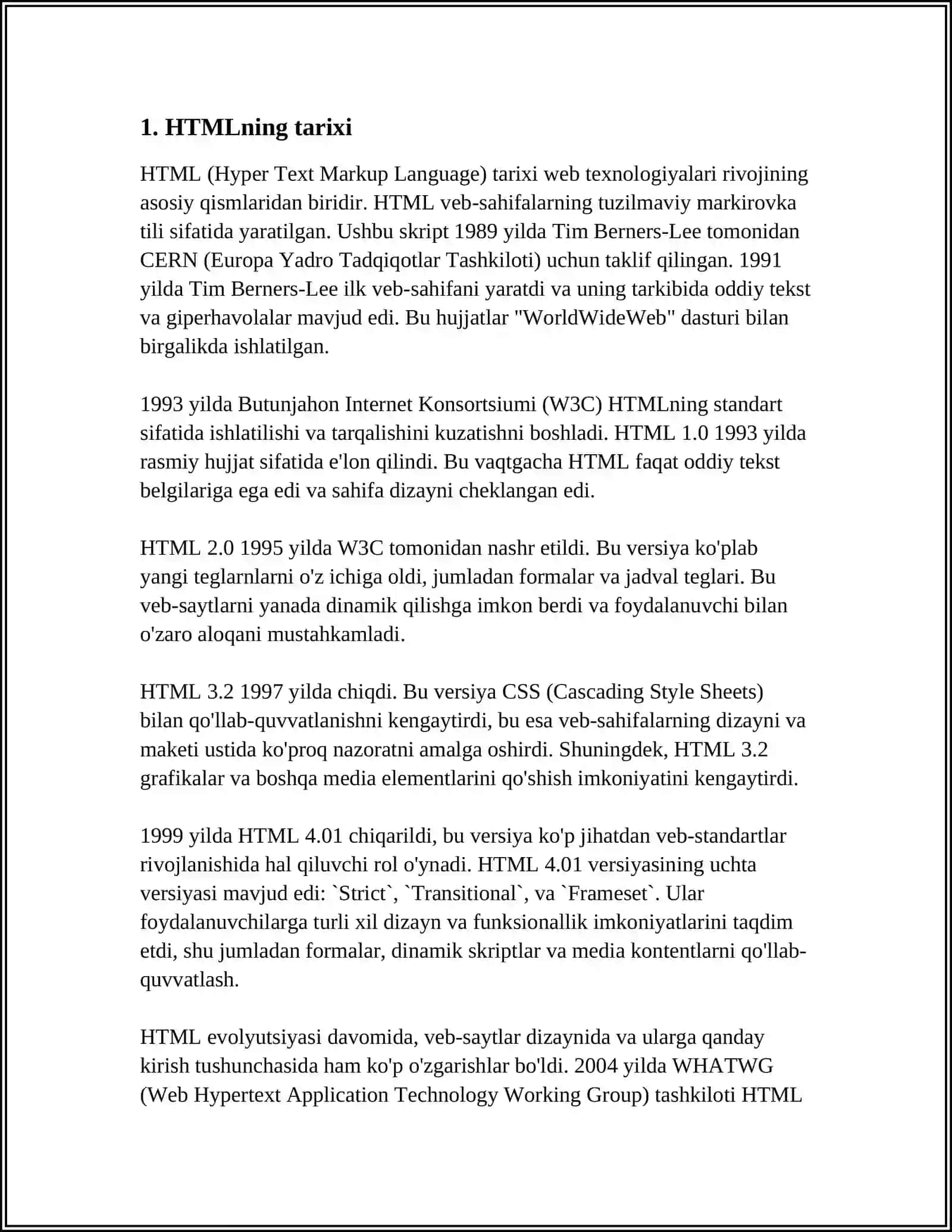 Mavzu: HTML TILIGA KIRISH, UNING ASOSIY ELEMENTLARI. TEG TUSHUNCHASI 3