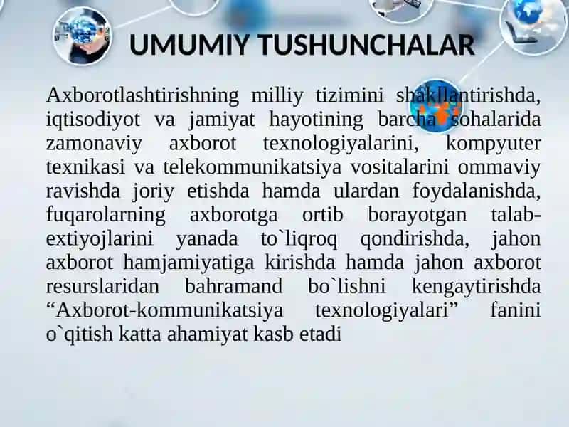 IQTISODIYOTDA AXBOROT-KOMMUNIKATSION TEXNOLOGIYALAR VA TIZIMLAR FANIGA KIRISH 3