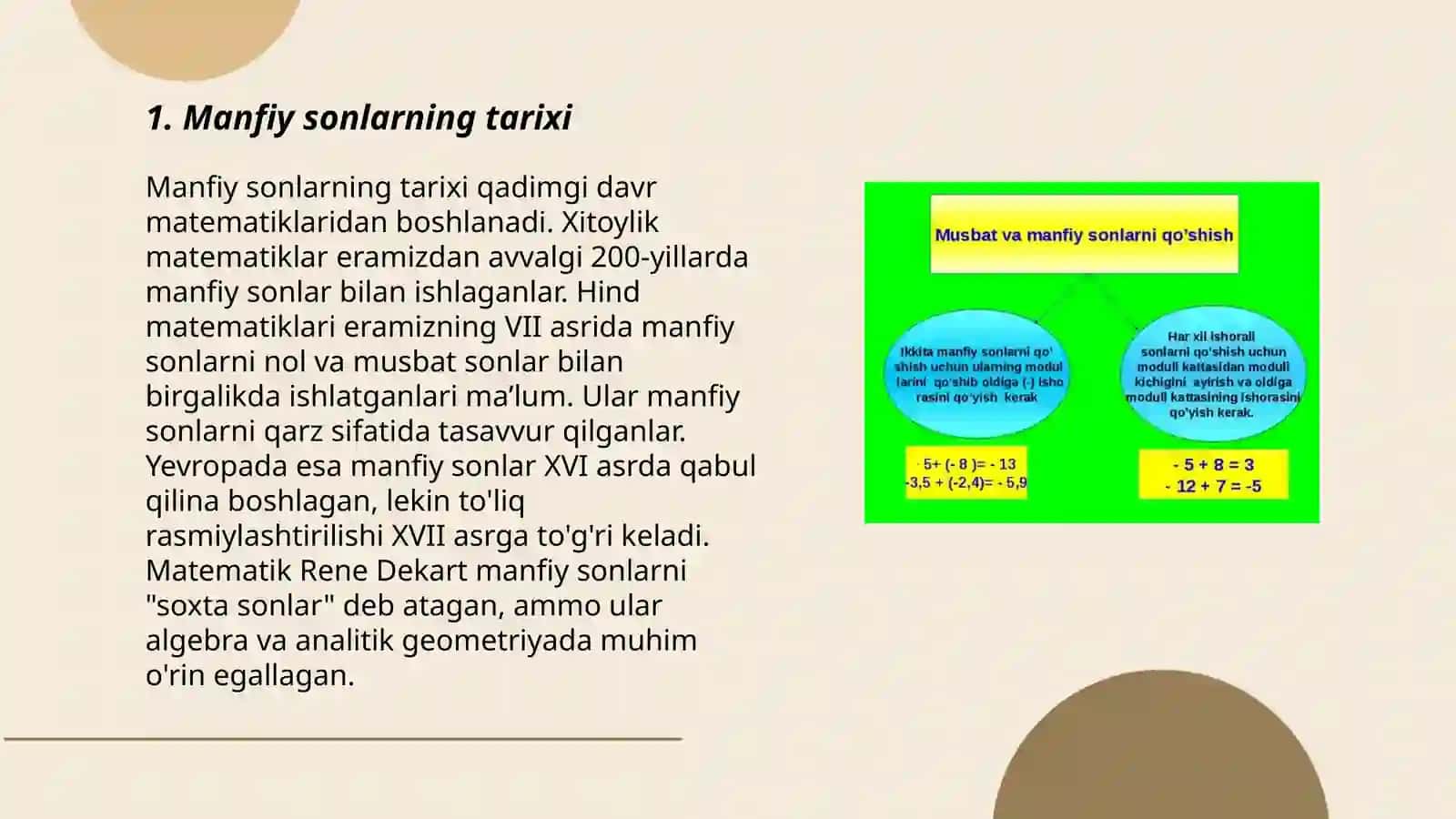 Manfiy sonlarning tarixi 3