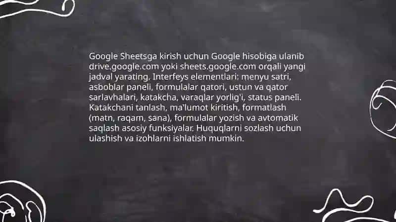Google sheets bilan ishlash 3