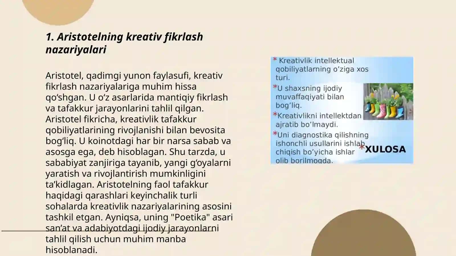 Aristotelning kreativ fikrlash nazariyalari 3