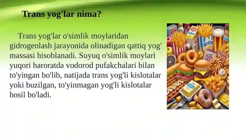 Trans yog'larning iste'mol me'yorlari 3
