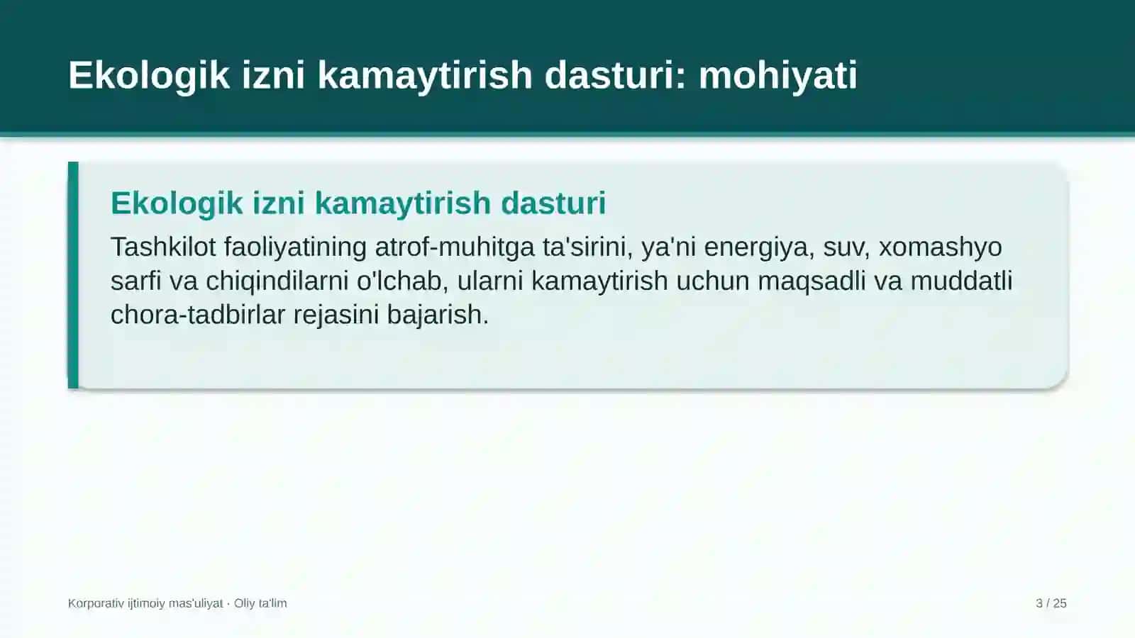 developerlik kompaniyalarida ekologik izni kamaytirish dasturini amalga oshirish 6843 3
