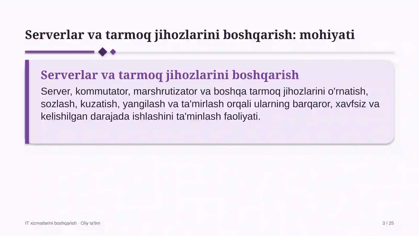 Xostellarda serverlar va tarmoq jihozlarini boshqarish 3