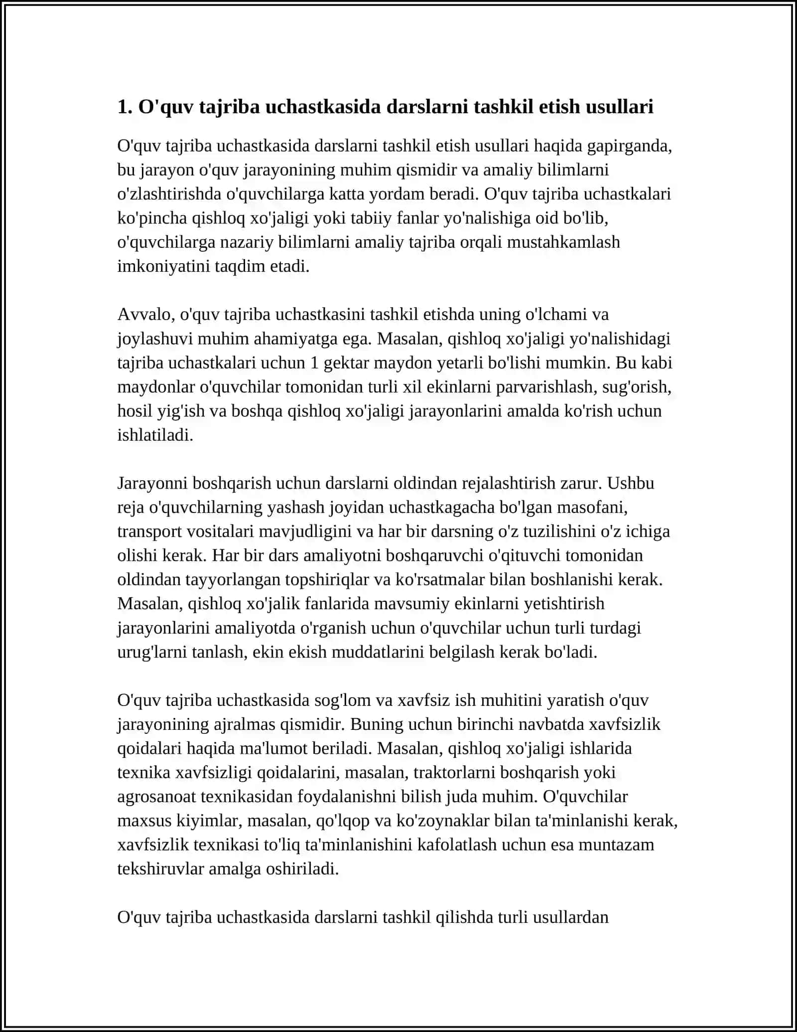 JO'GROFIYA MAYDONCHASI,TIRIK TABIAT BURCHAGI O'QUV TAJRIBA UCHASTKASIDA DARSLARNI O'TKAZISH METODIKASI 3