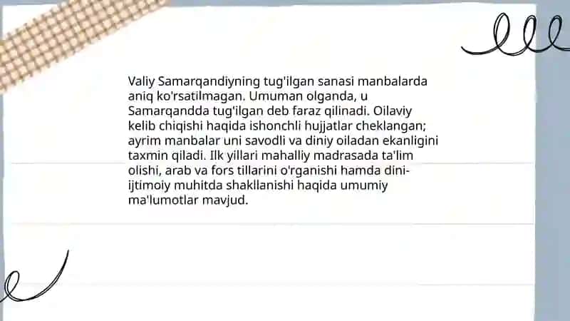 Valiy Samarqandiyning hayoti va ijodi 3