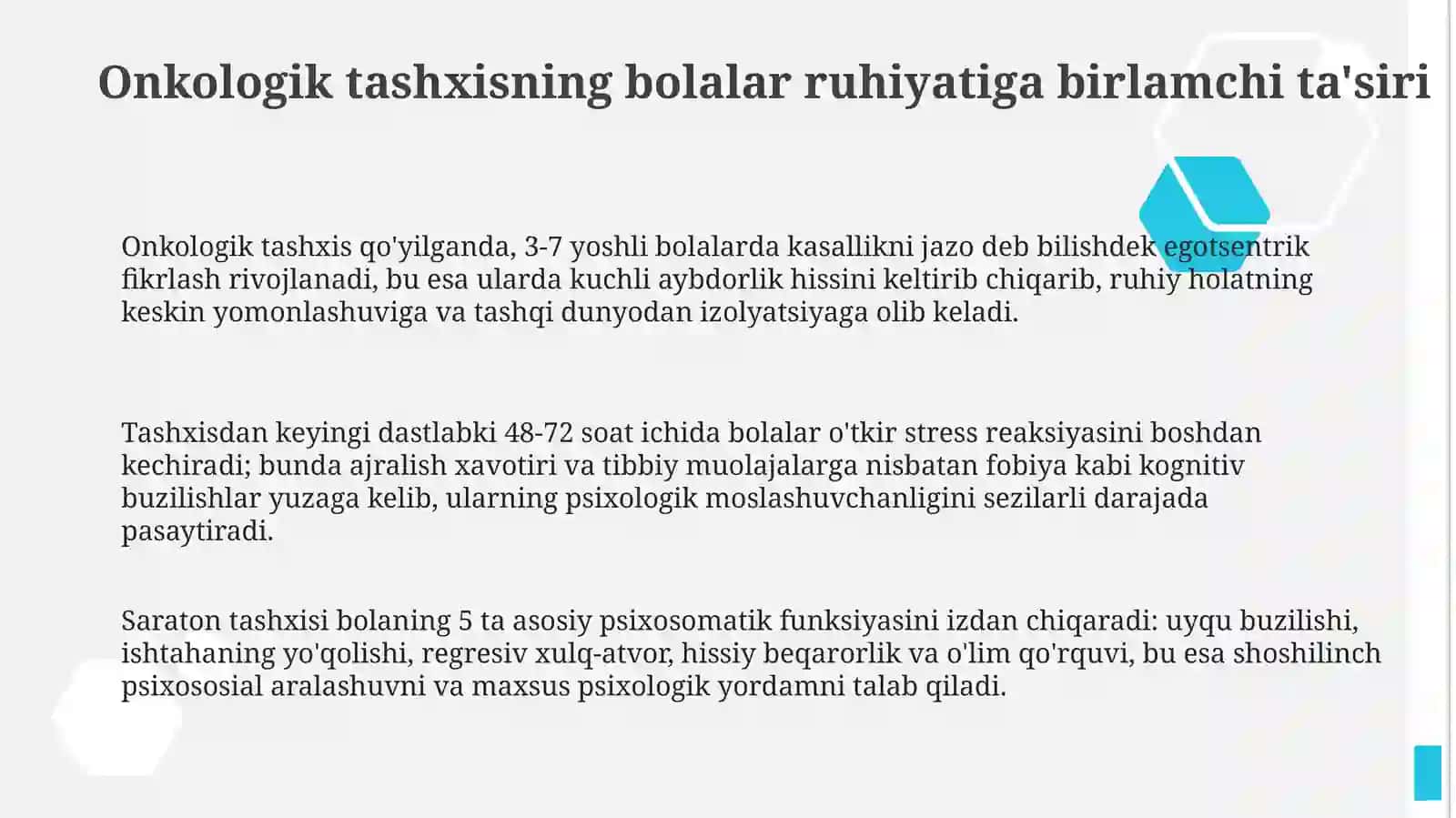 Bolalarda saraton kasalliklari kechishida psixologik buzilishlar 3
