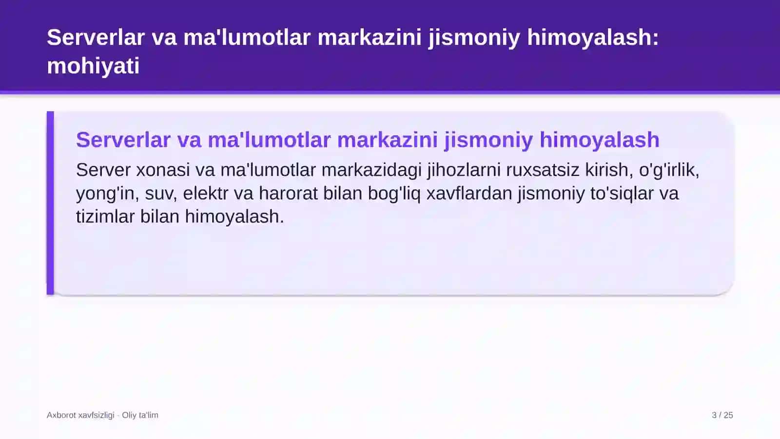 masofaviy ta'limda serverlar va ma'lumotlar markazini jismoniy himoyalash 9725 3
