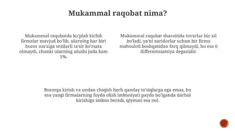 Mukammal Raqobatli Bozorda Foydani Maksimallashtirish va Uzoq Muddatli Ishlab Chiqarish Qarorlari 3