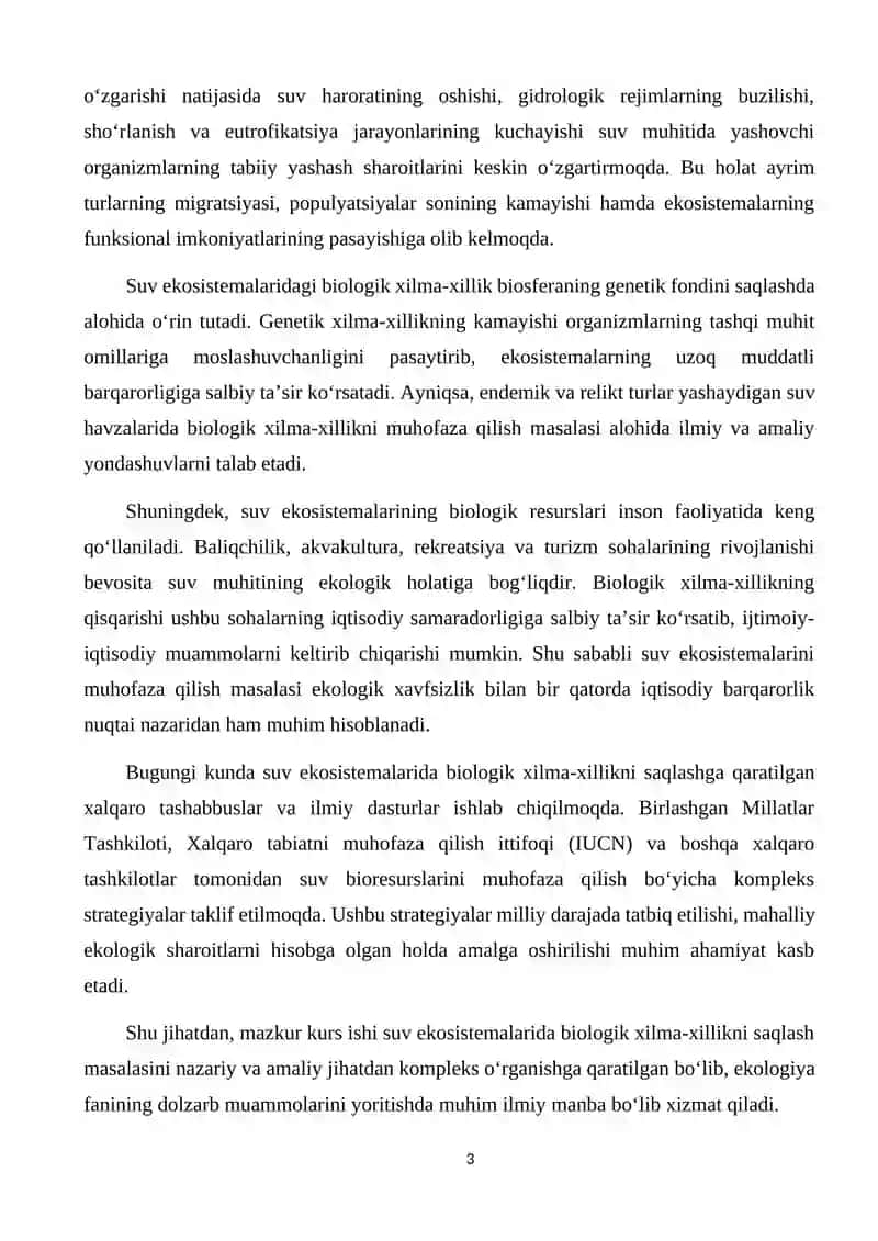 SUV EKOSISTEMALARIDA BIOLOGIK XILMA XILLIK VA UNI SAQLASH YO'LLARI 3