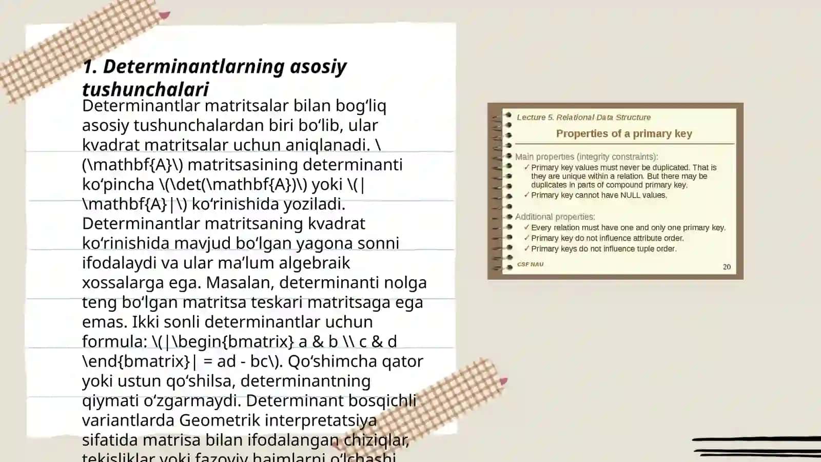 Determinantlar xossalari va unga doir misollar 3