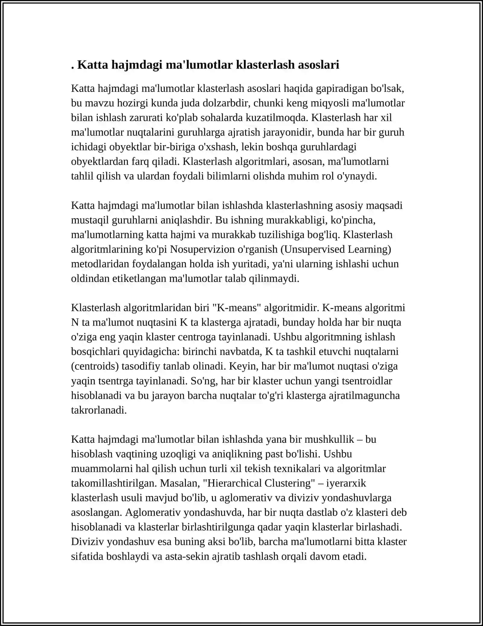 Katta hajmdagi ma'lumotlar uchun klasterlash usullarini qiyosiy tahlil qilish 3