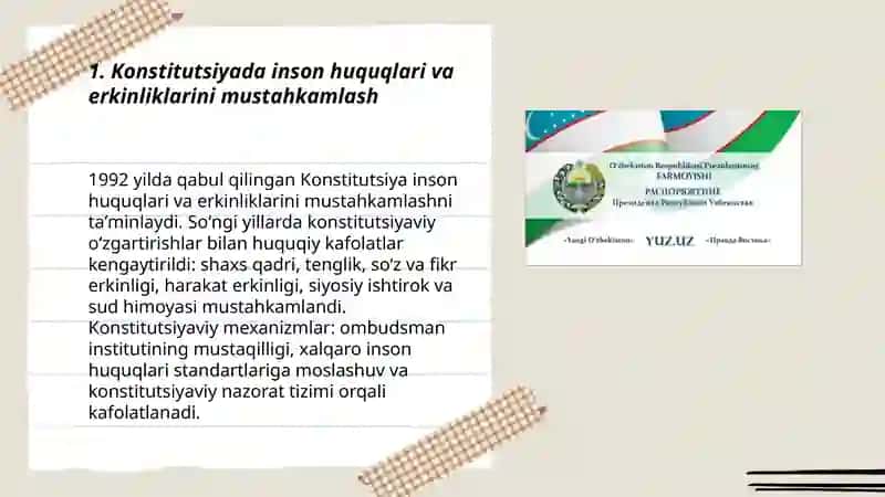 Yangi Oʻzbekistonda inson haq huquqlari va erkinliklari kafolatining yaratilishi 3