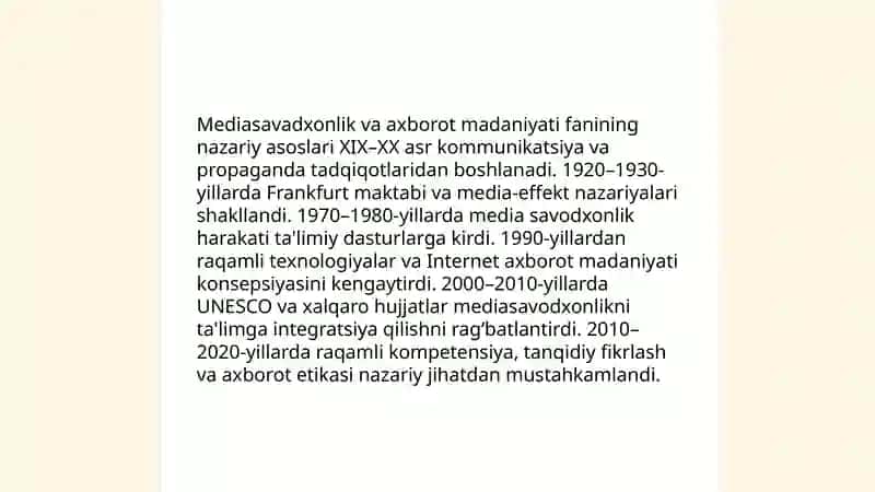 Mediasavadxonlik va axbarot madaniyat faning tarixiy evolutsiyasi 3