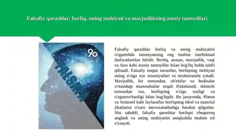Falsafa va tabiiy ilmiy fanlarda borliqning mohiyatiga oid konsepsiyalar. 3