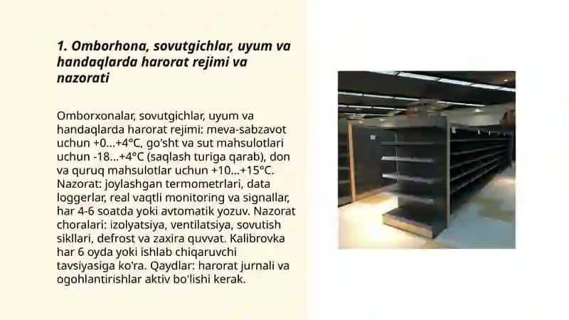 Omborhona, sovutgichlar, uyum va handaqlarda tanlangan saqlash usulining xususiyatlari 3