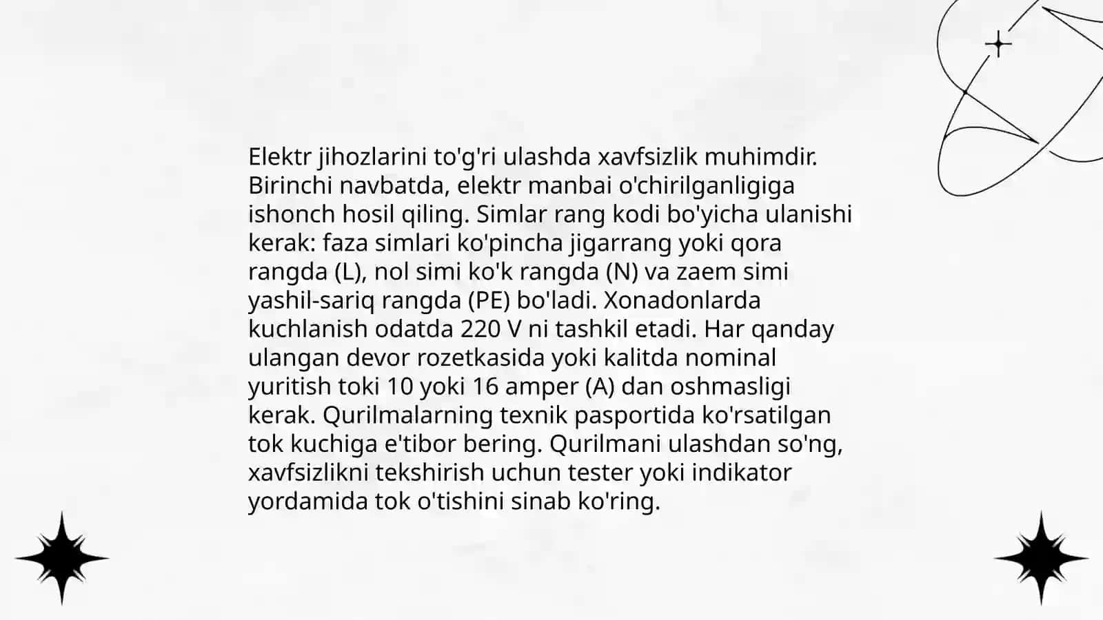 Elektr bilan ishlaganda havfsizlik choralari 3