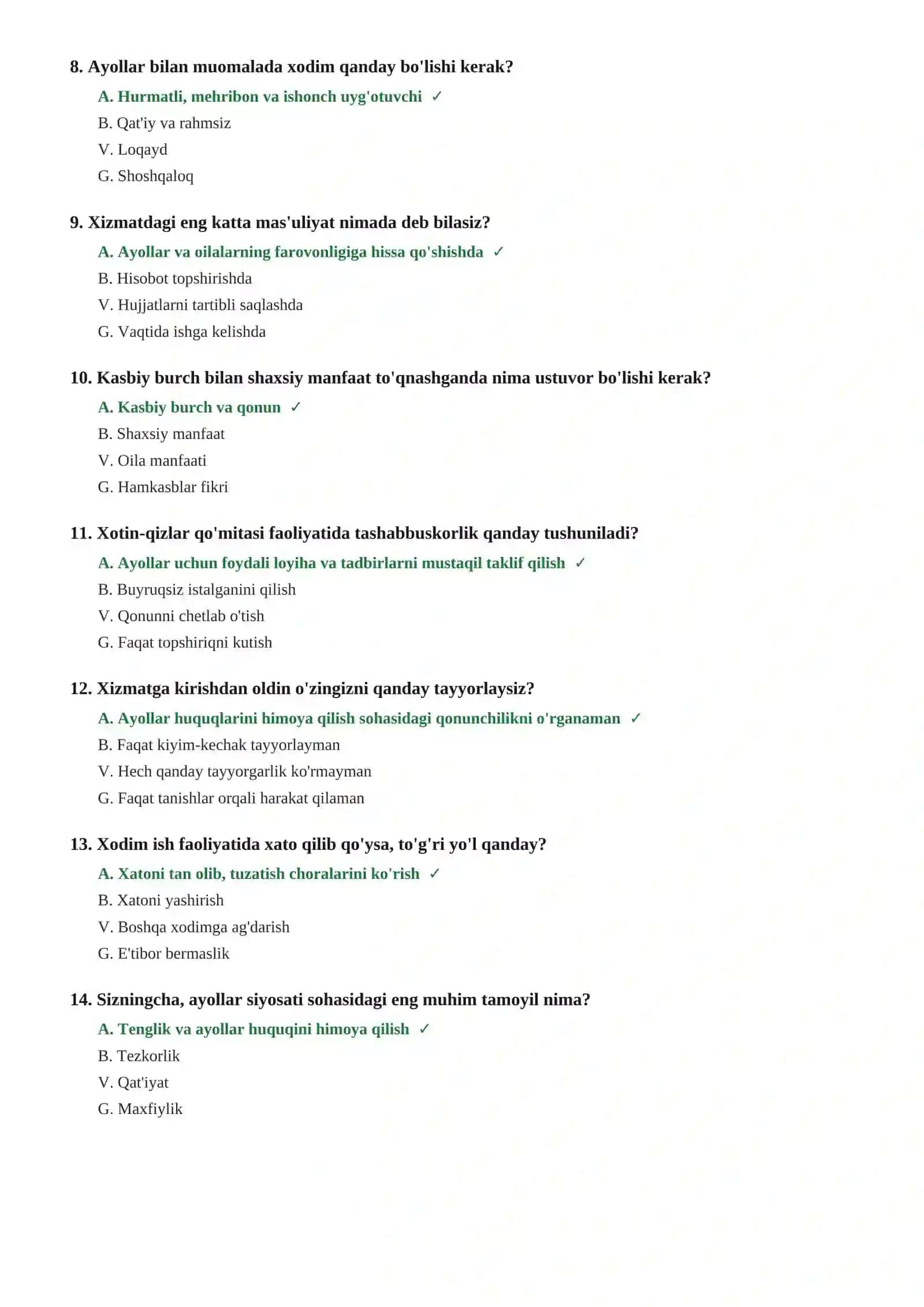 Xotin-qizlar qoʻmitasi mutaxassis lavozimiga testlar 3