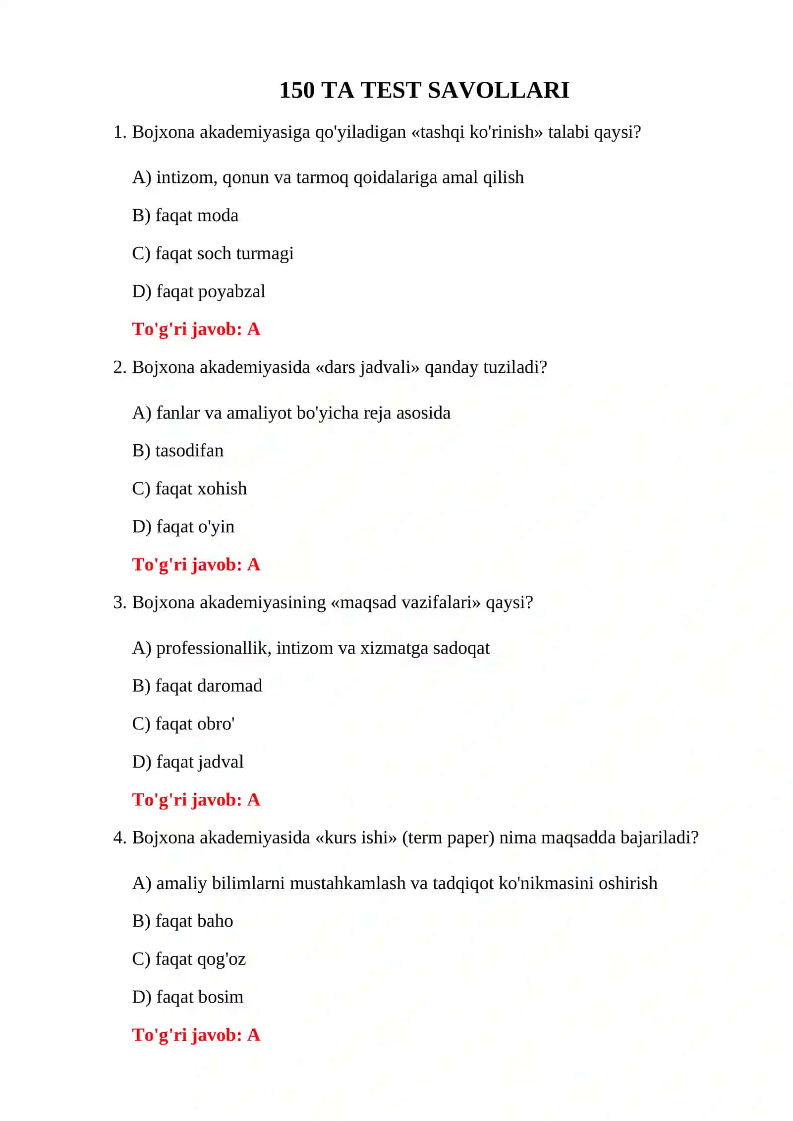 BOJXONA AKADEMIYASI IMTIHON SAVOLLARI 3