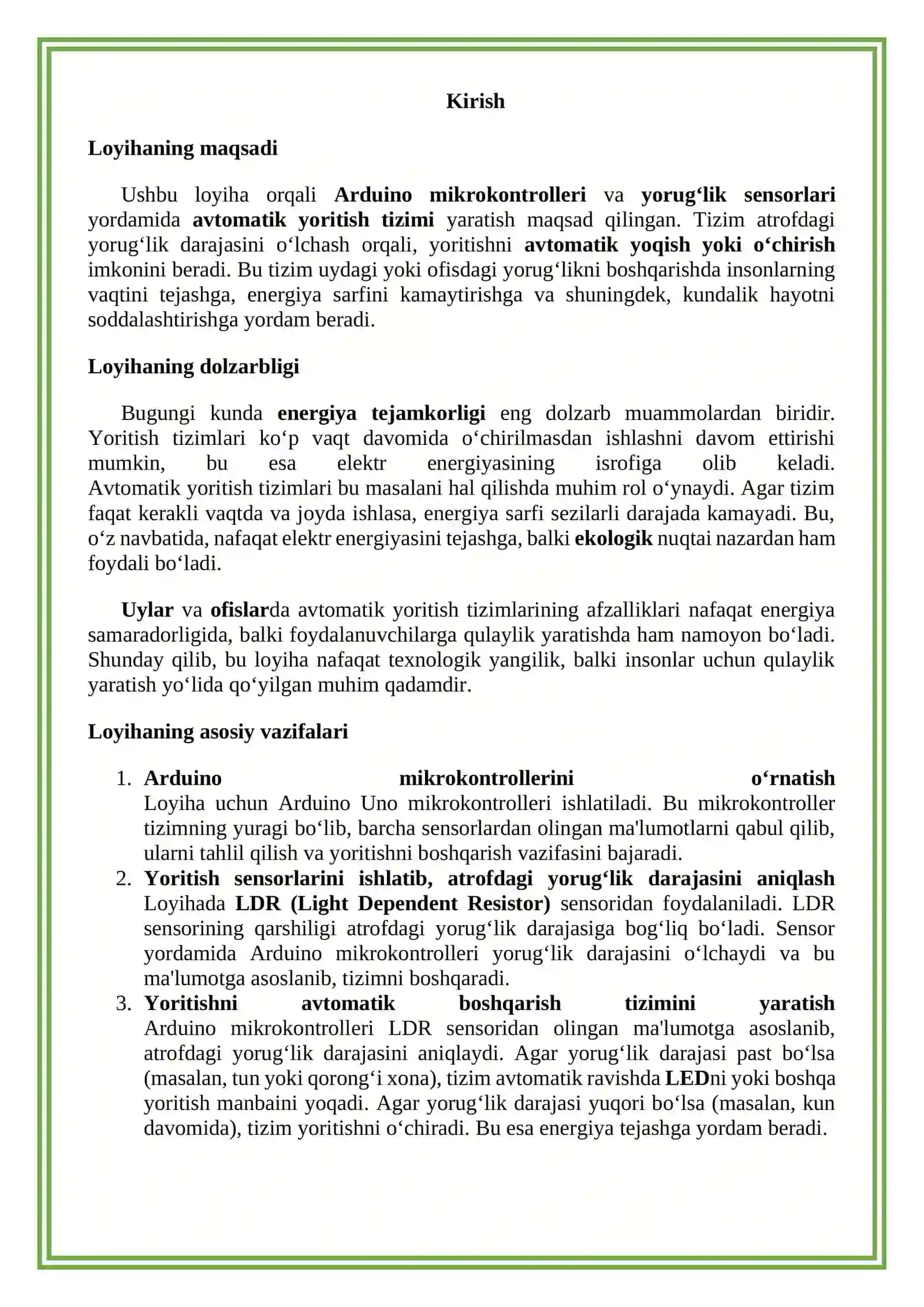Arduino asosida avtomatik yoritish tizimi loyhasi 3
