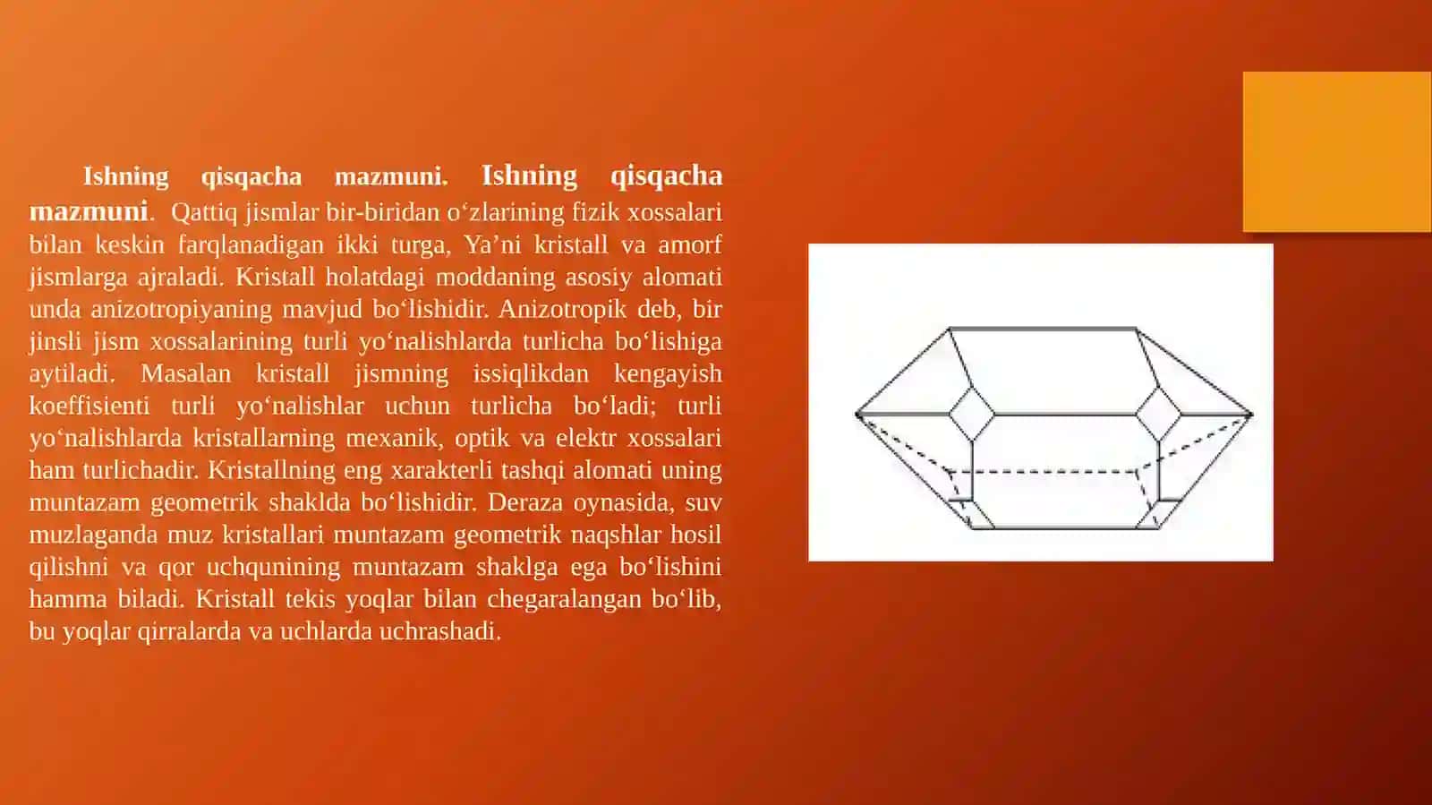 Kristallar. Issiqlik o’tkazuvchanligining mexanizmi. Issiqlik uzatish turlari: Issiqlik o’tkazuvchanlik, konveksiya va nurlanish 3
