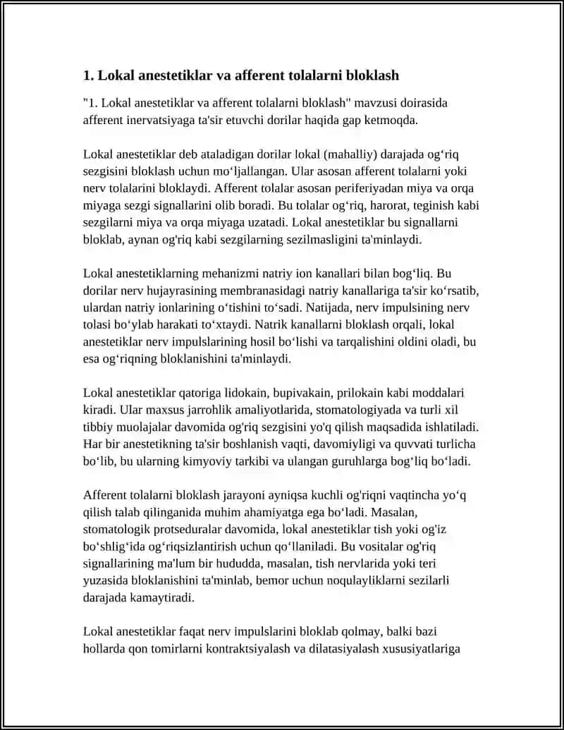 Lokal anestetiklar va afferent tolalarni bloklash 3