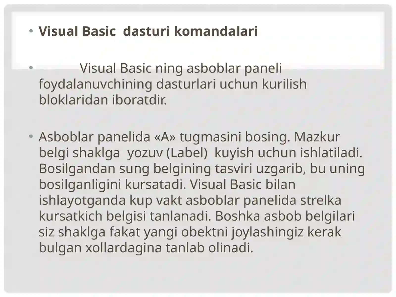Masalalarning algoritmini tuzish va shu algortm asosida visual basic dasturlash tilida dastur tuzish 3