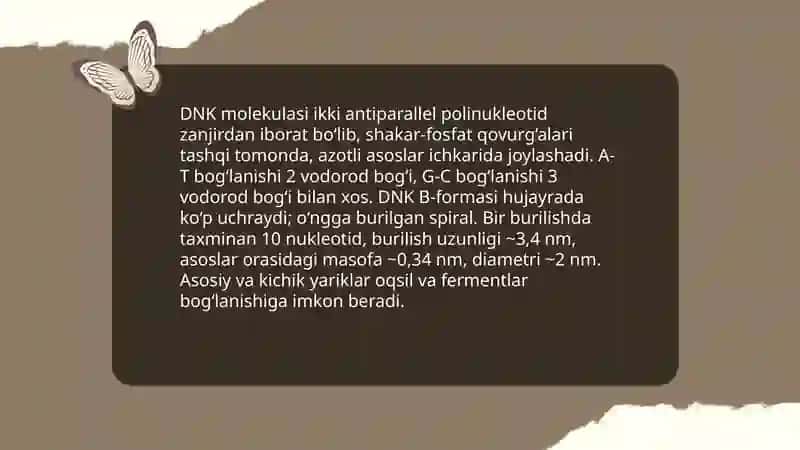 dnk sturukturasi va replikatsiyasi. oqsil biosintezi 3