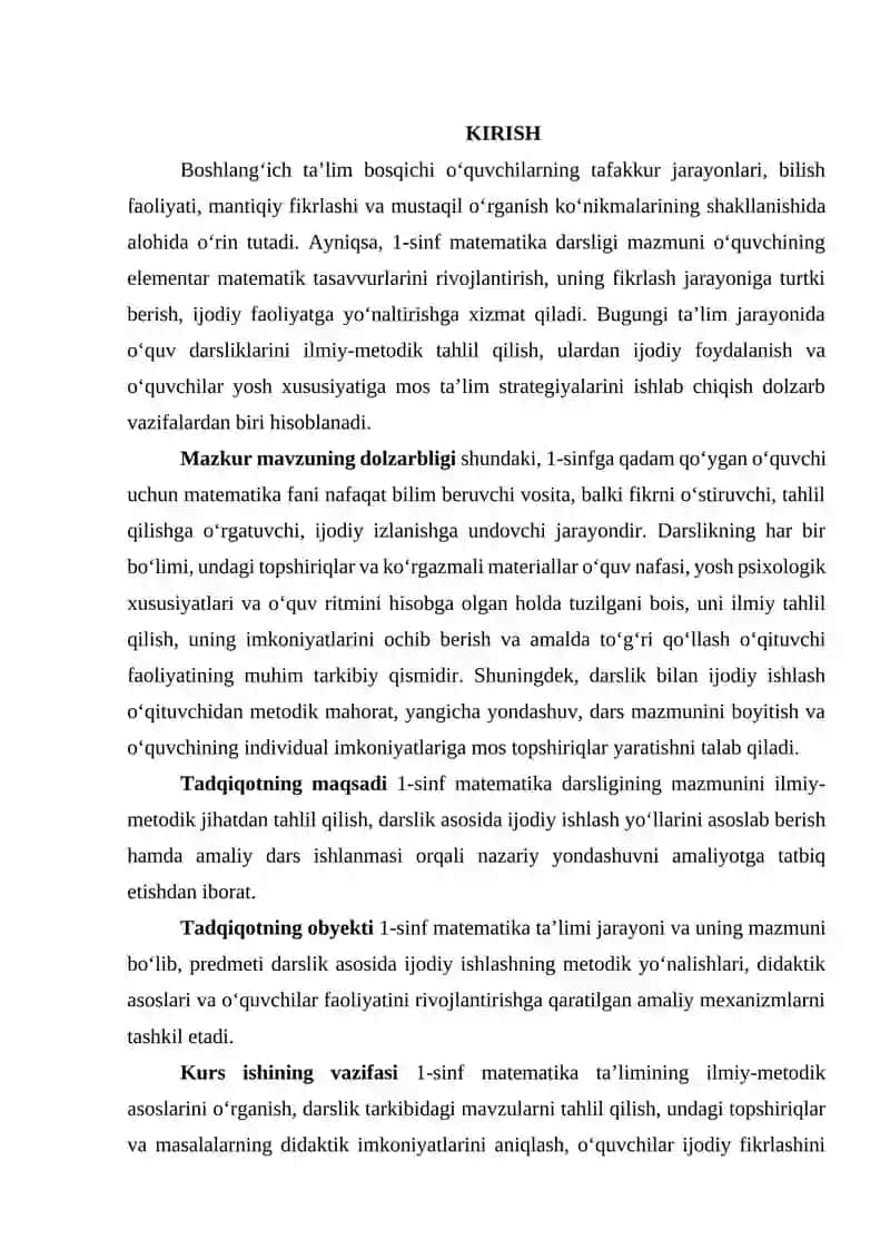 1- Sinf matematika darsligida ijodiy ishlash, darslik taxhlini amalga oshirish 3