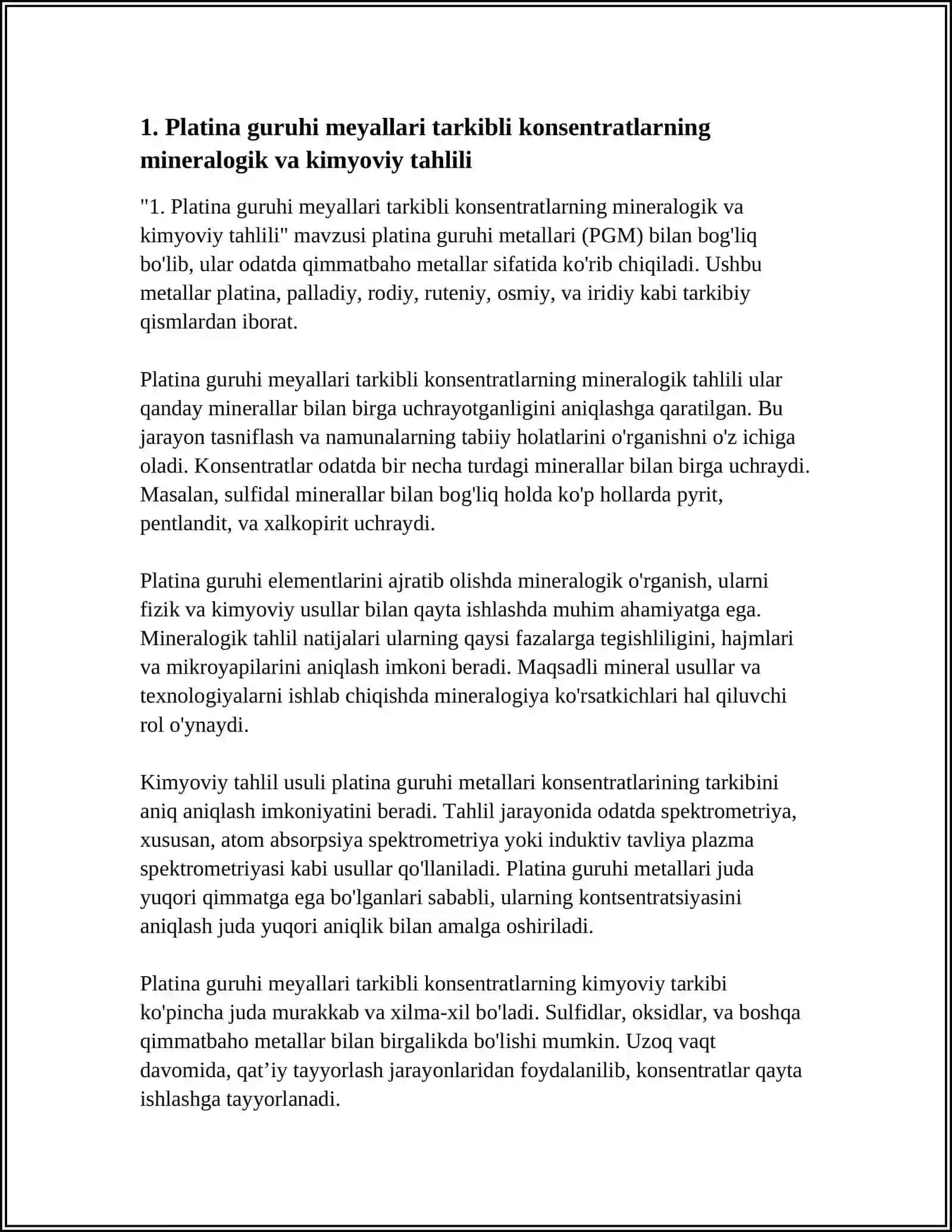 PLATINA GURIH MEYALLARI TARKIBLI KONSENTRATLARNI QAYTA ISHLASH 3