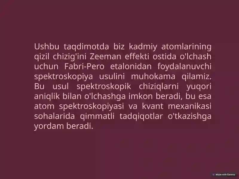 Kadmiy Qizil Chizig'ini Zeeman Ajralishini O'lchash - Fabri-Pero Etalonidan Foydalanuvchi Spektrosko 3