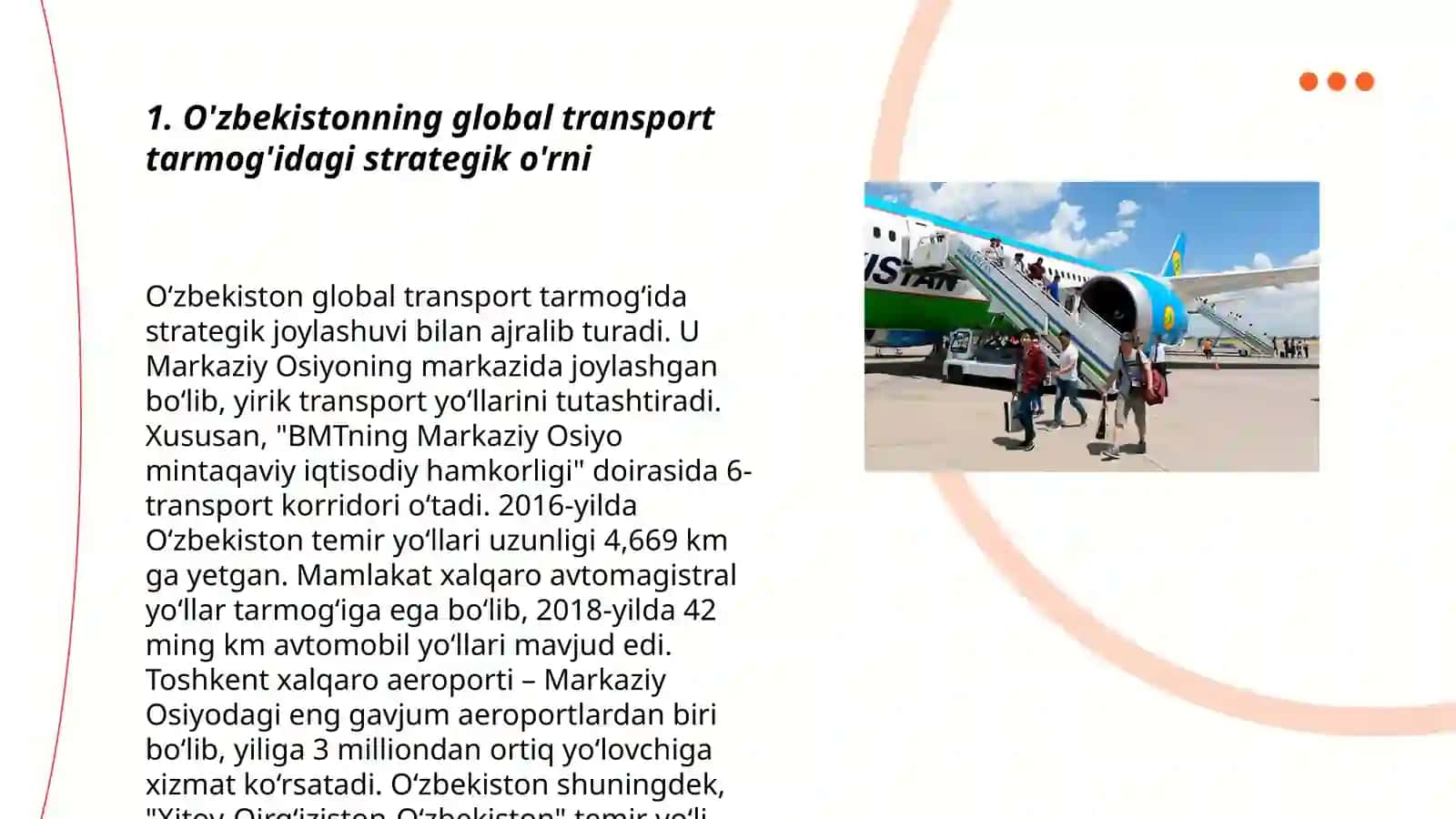 Jahon transport tizimida O'zbekiston transportining o'rni 3